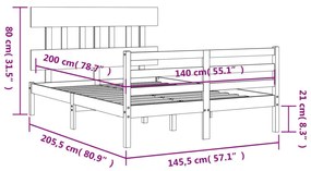 Πλαίσιο Κρεβατιού με Κεφαλάρι Λευκό 140x200 εκ. Μασίφ Ξύλο - Λευκό