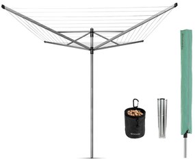 Brabantia 1003466 Πτυσσόμενη Απλώστρα Δαπέδου με βάση και θήκη Lift-O-Matic 50m, Metallic