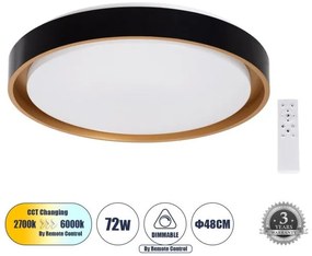 Πλαφονιέρα Φωτιστικό Οροφής LED CCT 72W 8306lm BARCHETTA Globostar-61047-1-Μαύρο-Χρυσό 61047-1