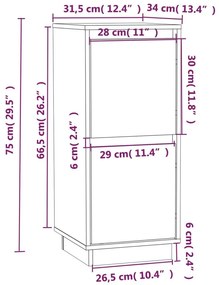 Συρταριέρα Καφέ Μελί 31,5 x 34 x 75 εκ. από Μασίφ Ξύλο Πεύκου - Καφέ