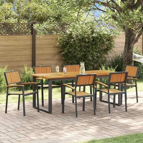 vidaXL Σέτ φαγητού για κήπο 7 pcs Μαύρο και καφέ 200 x 90 x 75 cm
