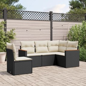 vidaXL Patio Sofa Set 5,0-θέσια Black and Cream