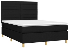 vidaXL Κρεβάτι Boxspring με Στρώμα &amp; LED Μαύρο 140x200 εκ. Υφασμάτινο