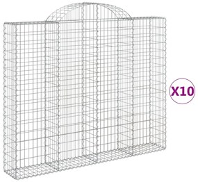 vidaXL Συρματοκιβώτια Τοξωτά 10 τεμ. 200x30x160/180 εκ. Γαλβαν. Ατσάλι