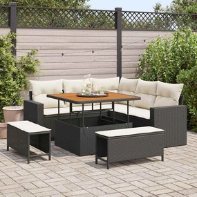 vidaXL Σετ Κήπου 8 Τεμαχίων με Μαξιλάρια Μαύρο Poly Rattan