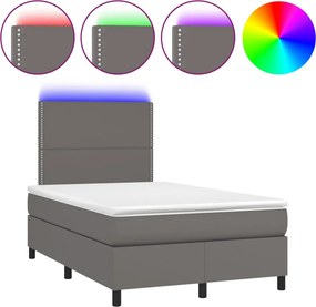 vidaXL Κρεβάτι Boxspring με Στρώμα &amp; LED Γκρι 120x190 εκ. Συνθ. Δέρμα