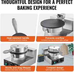 VEVOR Electric Ice Cream Cone Maker Commercial Waffle Cone Egg Roll 1230W