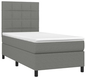 vidaXL Κρεβάτι Boxspring με Στρώμα &amp; LED Σκ.Γκρι 80x200 εκ. Υφασμάτινο