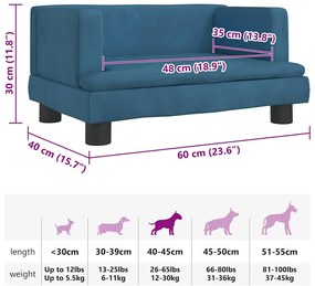 vidaXL Κρεβάτι Σκύλου Μπλε 60 x 40 x 30 εκ. Βελούδινο