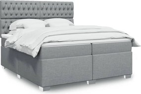 vidaXL Κρεβάτι Boxspring με Στρώμα Ανοιχτό Γκρι 200x200 εκ. Υφασμάτινο