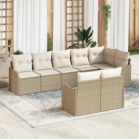 vidaXL Σετ Καναπέ Κήπου με μαξιλάρι 8 pcs Μπεζ Πολυ ράταν