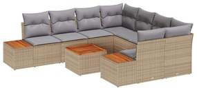 vidaXL Σετ Καναπέ Κήπου με μαξιλάρι 9 pcs Μπεζ Πολυ ράταν