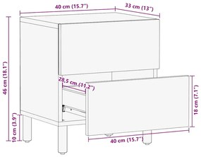 Κομοδίνα 2 τεμάχια καφέ 40x33x46 cm από μασίφ ξύλο Mango - Καφέ