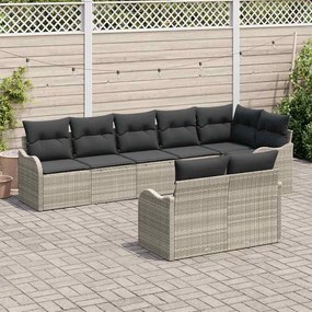 vidaXL Σετ Καναπέ Κήπου με μαξιλάρι 8 pcs Ανοιχτό γκρι Πολυ ράταν