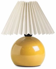 GloboStar® LISBON 204-0155 Μοντέρνο Eπιτραπέζιο Φωτιστικό Μονόφωτο 1 x E27 IP20 Κίτρινο Μέταλλο με Μπεζ Ύφασμα - Μ22 x Π22 x Υ38cm