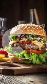 Intra Συλλεκτικό Ξύλινο Παζλ Plywood 4mm - Γλυκιά εικόνα ενός Cheeseburger με μαρούλι, ντομάτα και κέτσαπ Σε Ξύλινο Κουτί - Διαστάσεις: 10x10 cm – 25 κομμάτια