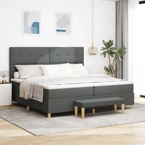 vidaXL Κρεβάτι Με Στρώμα & Παγκάκι Σκούρο Γκρι 200x200 εκ. Υφάσος