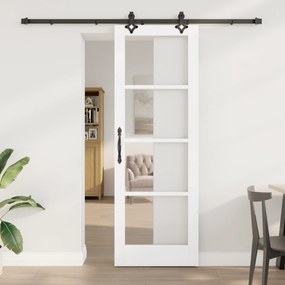 vidaXL Συρόμενη Πόρτα  με Σετ Υλικών Λευκή 73.5x211 cm Συμπαγές Ξύλο Πεύκου