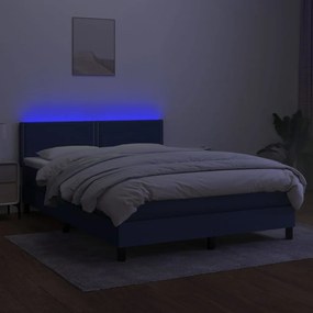 vidaXL Κρεβάτι Boxspring με Στρώμα &amp; LED Μπλε 140x200 εκ. Υφασμάτινο