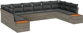 vidaXL Σετ Καναπέ Κήπου με μαξιλάρι 10 pcs Γκρι Πολυρατάν