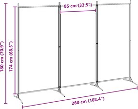 vidaXL 3-Panel Room Divider Μπεζ 260 x 180 cm Ύφασμα