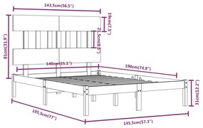 vidaXL Πλαίσιο Κρεβατιού 140 x 190 εκ. από Μασίφ Ξύλο