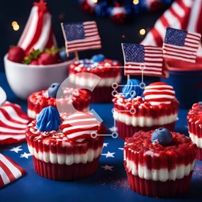 Intra Συλλεκτικό Ξύλινο Παζλ Plywood 4mm - Πατριωτικά Cupcakes με στολίδια αμερικανικής σημαίας Σε Ξύλινο Κουτί - Διαστάσεις: 10x10 cm – 25 κομμάτια
