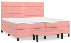 vidaXL Κρεβάτι Boxspring με Στρώμα Ροζ 200x200 εκ. Βελούδινο