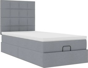 vidaXL Οθωμανικό κρεβάτι με στρώμα &amp; LEDs Ανοιχτό γκρι Ύφασμα