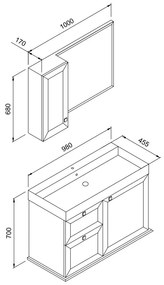 Πάγκος μπάνιου με Νιπτήρα STELLA 100 Λευκό 98x45.5x70 εκ.