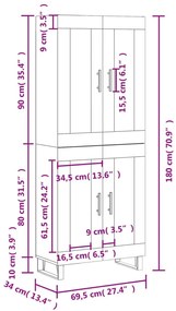 Ντουλάπι Μαύρο 69,5x34x180 εκ. από Επεξεργασμένο Ξύλο - Μαύρο