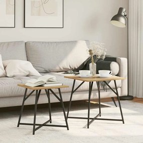 vidaXL Σετ 2 Πλαϊνών Τραπεζιών σε Δρυ με Κατασκευασμένο Ξύλο και Μέταλλο