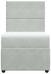 vidaXL Κρεβάτι Boxspring με Στρώμα Ανοιχτό Γκρι 100x200 εκ. Βελούδινο