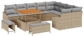 vidaXL Σετ Καναπέ Κήπου με μαξιλάρι 12 pcs Μπεζ Πολυ ράταν