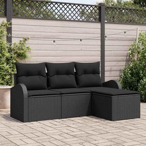 vidaXL Σετ Καναπέ Κήπου με μαξιλάρι 4 pcs Μαύρο Πολυ ράταν