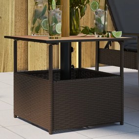 vidaXL Τραπέζι Κήπου με Οπή Ομπρέλας Καφέ 55x55x46,5εκ. Συνθ. Ρατάν