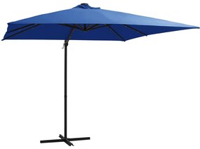 vidaXL Ομπρέλα Κήπου Κρεμ. Αζούρ Μπλε 250x250εκ με Ατσάλινο Ιστό & LED