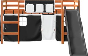 vidaXL Υπερυψ. Κρεβάτι με Κουρτίνες Λευκό/Μαύρο 80x200 εκ. Μασίφ Πεύκο