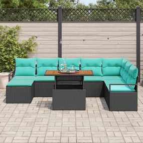 vidaXL Σετ Καναπέ Κήπου 9 pcs Μαύρο και Τυρκουάζ
