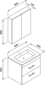 Martin Santa 60x40 Beige  MDF - Πάγκος με Νιπτήρα &amp; Καθρέπτη