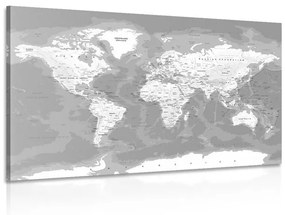 Εικόνα κομψό ασπρόμαυρο παγκόσμιο χάρτη - 120x80
