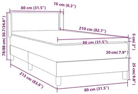 Κρεβάτι Boxspring με Στρώμα Ανοιχτό Γκρι 80x210 εκ. Βελούδινο - Γκρι