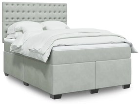 vidaXL Κρεβάτι Boxspring με Στρώμα Ανοιχτό Γκρι 140x190 εκ. Βελούδινο