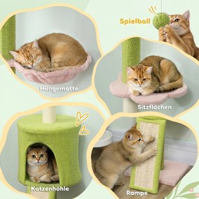 Cat Tree Cave αιώρα ρυθμιζόμενο ύψος ξύσιμο με υφασμάτινο κάλυμμα πράσινο