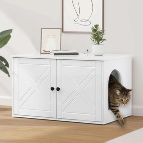 vidaXL Σπίτι Γάτας Λαμπερό Λευκό 85 x 55 x 50 εκ. Επεξεργασμένο ξύλο