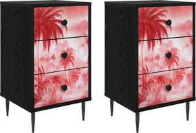 vidaXL Κομοδίνο AACHEN 2 τμχ. Μαύρη Δρυς 36 x 33 x 61 εκ.
