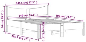 Σκελετός Κρεβ. Χωρίς Στρώμα Λευκό 140x190 εκ Μασίφ Πεύκο - Λευκό