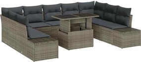 vidaXL Σετ Καναπέ Κήπου με αποθήκευση 10 pcs Γκρι Πολυ ράταν