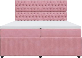 vidaXL Κρεβάτι Boxspring με Στρώμα Ροζ 200x200 εκ. Βελούδινο