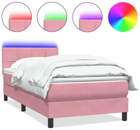 vidaXL Κρεβάτι Boxspring με Στρώμα &amp; LED ροζ 100x220 cm Βελούδινο